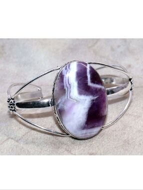 Chevron Amethyst Gemstone 925 Sterling Silver Handmade Adjustable Cuff Bracelet